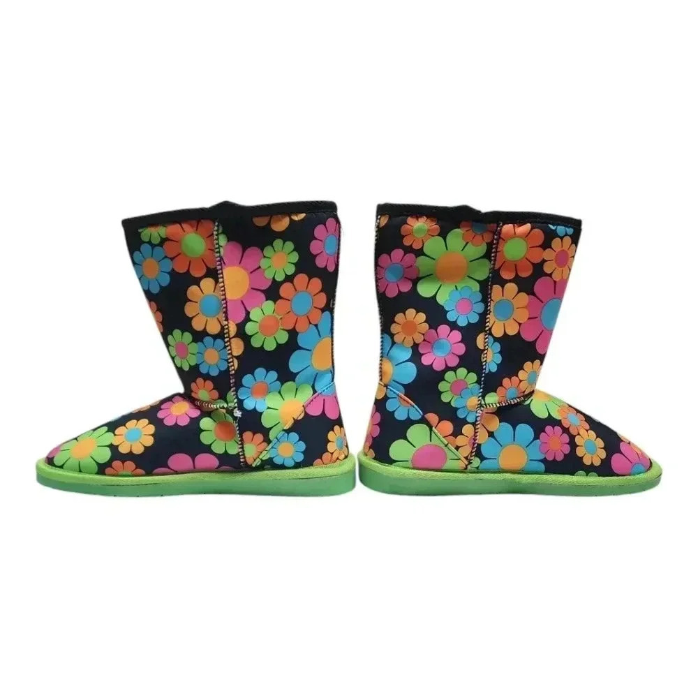 Y2K Flower Power Winter Boots Faux Fur Lined Retro Hippie Floral Sz 7 - Picture 11 of 16